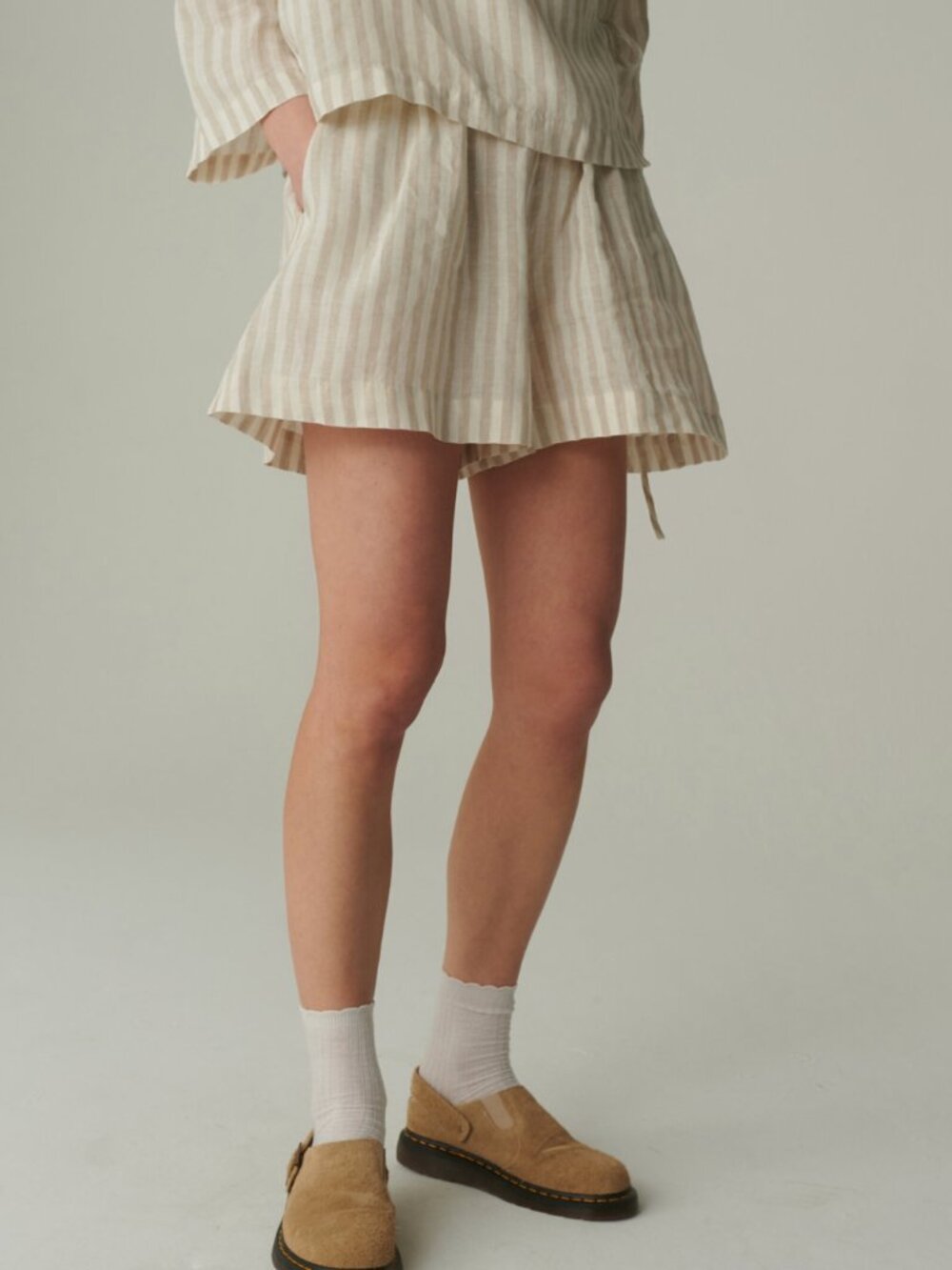Linenfox Kim Linen Shorts - Natural Grey Stripes NWOT